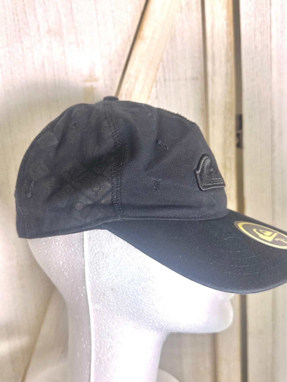 Quiksilver Hat Skater Grunge y2k 2000's Burnout Print Black Baseball Fitted Sz S
